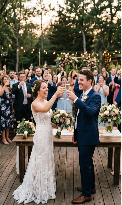 Bride and groom toasting with champagne