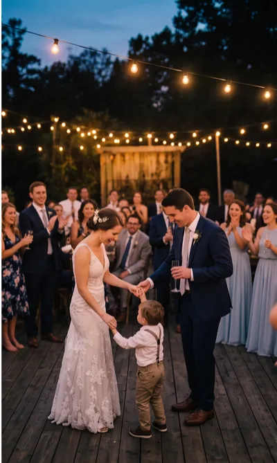 Evening wedding celebration with guests